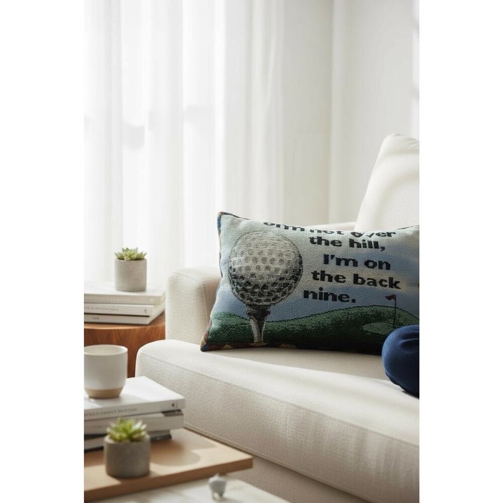 Golf Tapestry Throw Pillow I’m not over the Hill I’m on the back nine Green Blue